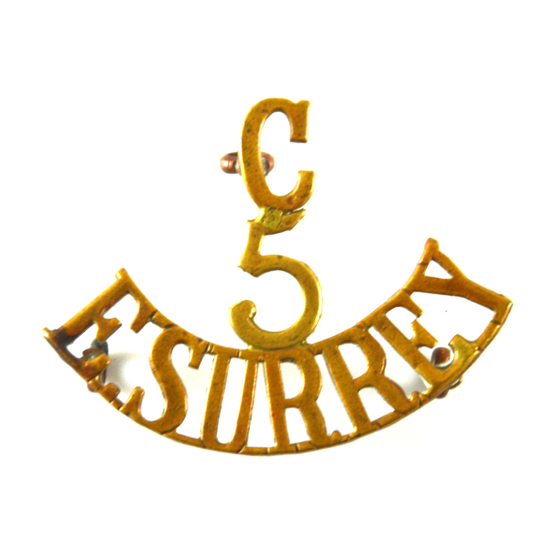 5th Cadet Battalion, East Surrey Regiment (C / 5 / E. SURREY) 3-Line Brass Shoulder Title