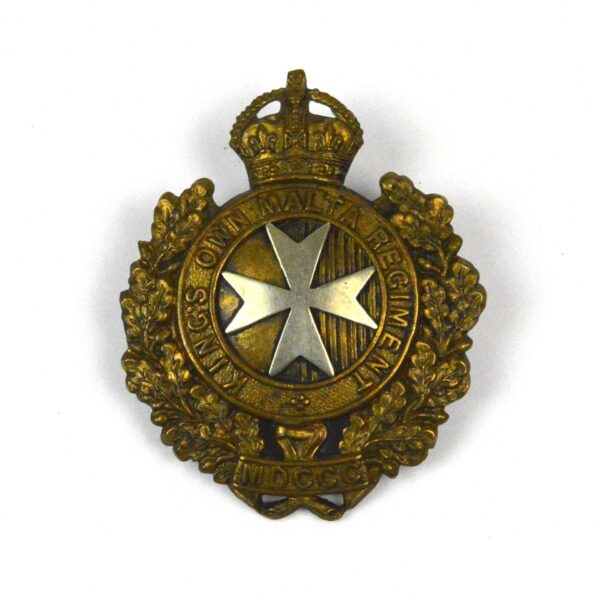 King's Own Malta Regiment Cap Badge, King's Crown, Bimetal Restrike