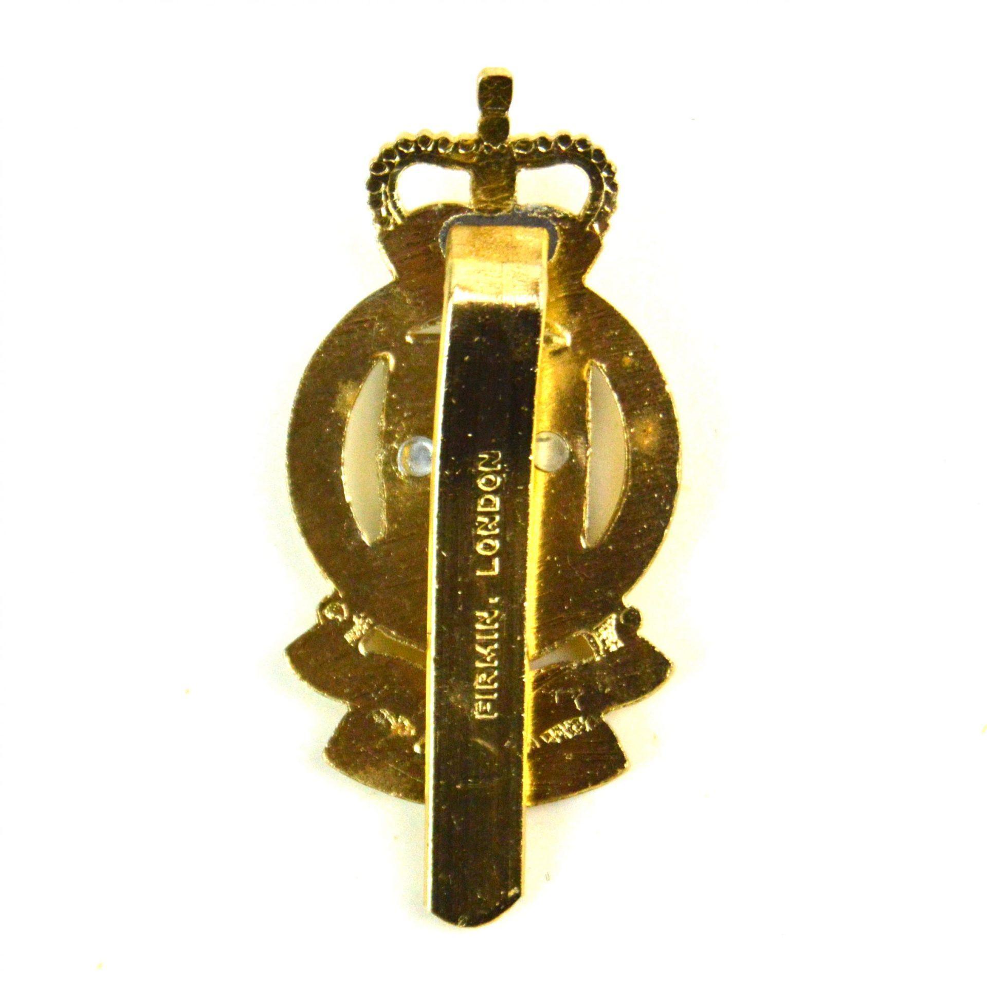 Royal Army Ordnance Corps Anodised Queen's Crown Cap Badge - Image 2