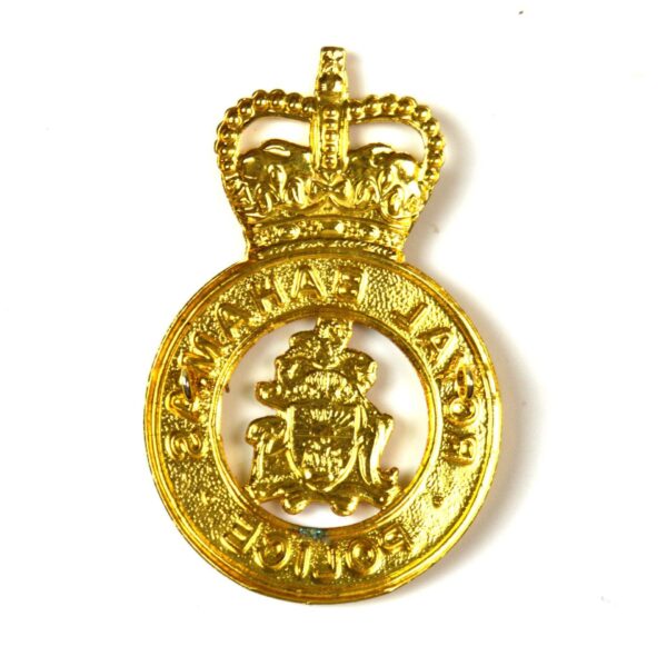 Royal Bahamas Police Gilt Pith Helmet Badge, Queen's Crown - Image 2