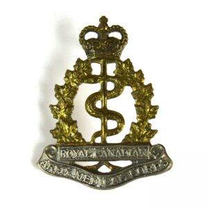 Royal Canadian Army Medical Corps Queens Crown Cap Badge, Repaired