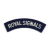 Royal Signals Curved Embroidered Shoulder Title, White on Navy Blue