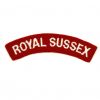 Royal Sussex Curved Embroidered Shoulder Title, White on Red