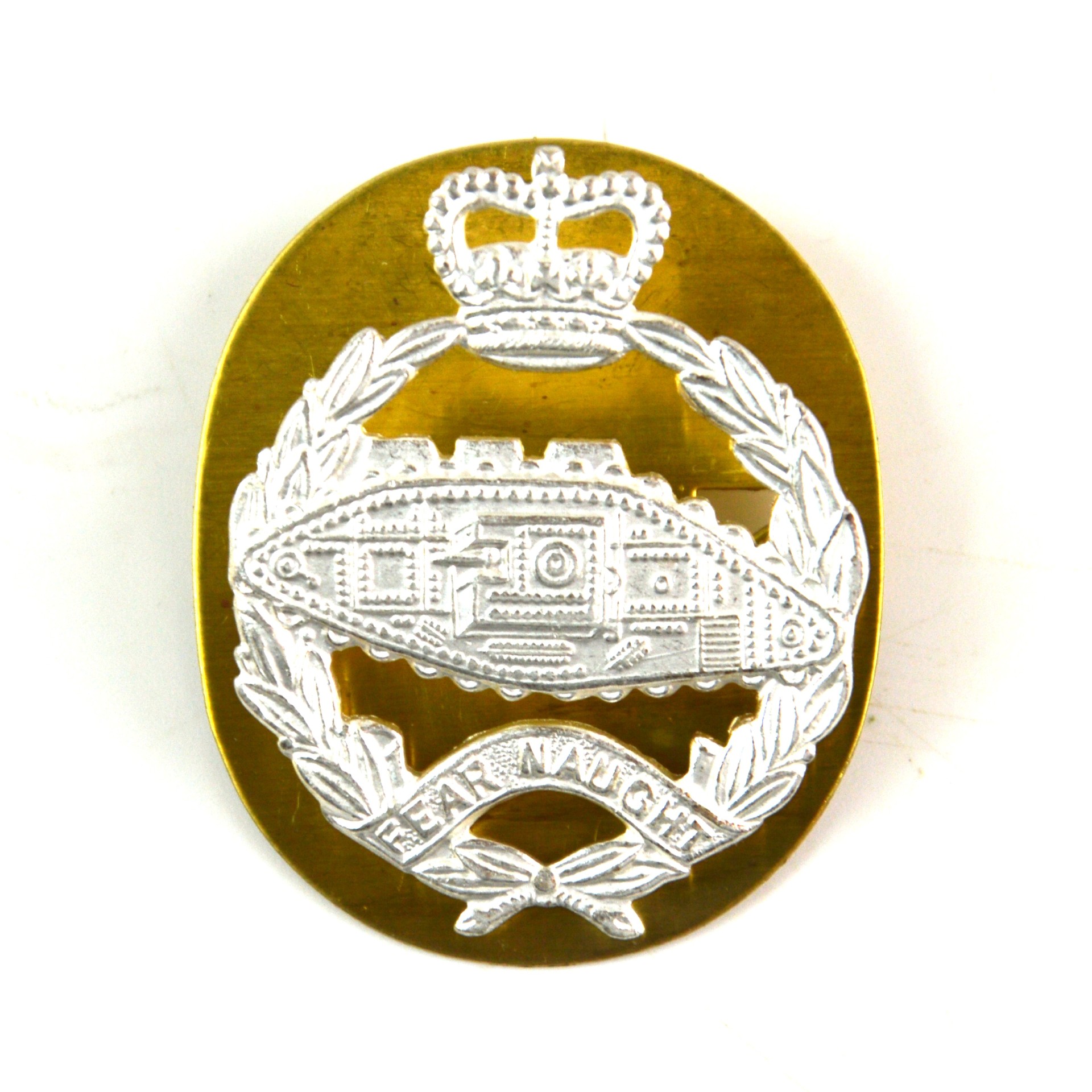 Royal Tank Regiment (RTR) (1953-2022 Pattern) Officer's Silver Plate Cap Badge, Queen's Crown