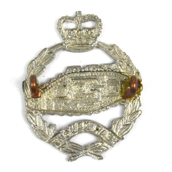 Royal Tank Regiment Queen's Crown Cap Badge, White Metal - Image 2