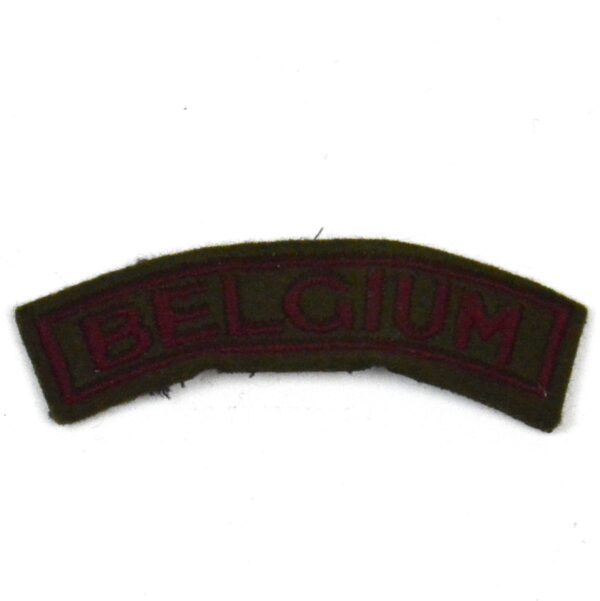 Belgium Embroided Shoulder Title, Red on Khaki