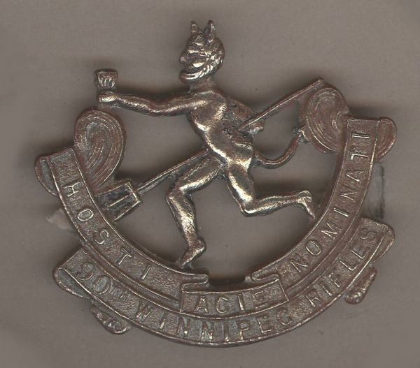 90th WINNPEG RIFLES w/m or Silver plate cap badge