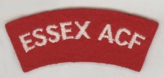 ESSEX A.C.F. S/T embroidered white on red curved cloth shoulder title