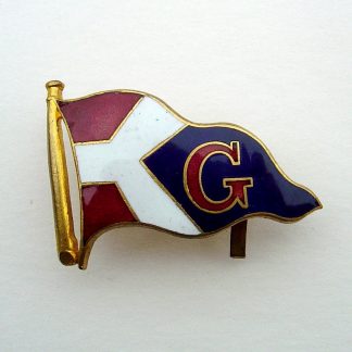 Unidentified STEAM SHIPPING LINE? Company. Enamel pennant, Red enamel divided by background, with Large red 'G' on blue, Centre from an Officer's embroidered wreath Cap Badge