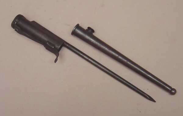 BRITISH PAT 'STEN GUN' BAYONET - REPRODUCTION complete in Mk.1* 'spike' bayonet scabbard