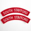 SOUTH STAFFORD curved shoulder title embroidered  White on Red