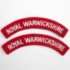 ROYAL WARWICKSHIRE curved shoulder title embroidered  White on Red
