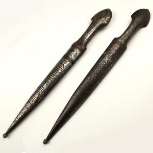 Indo-Persian Kinjal Dagger silver koftari decorated hilt and scabbard