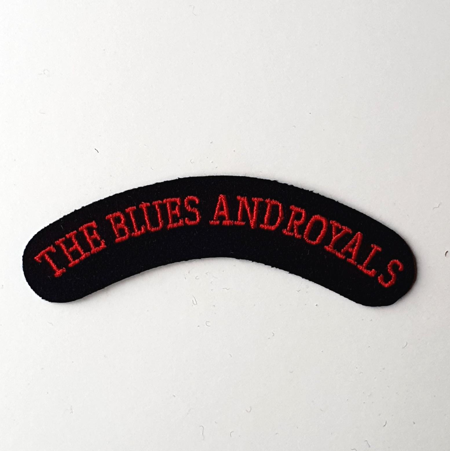 The Blues and Royals Reproduction Cloth Shoulder Title - Red on Blue