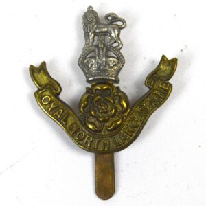 Loyal North Lancashire Regiment Cap Badge, King's Crown, Bimetal (WW1 Pattern)
