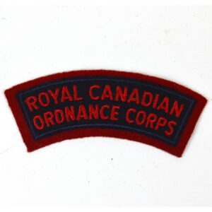 Royal Canadian Ordnance Corps Cloth Shoulder Title, Red on Black and Red