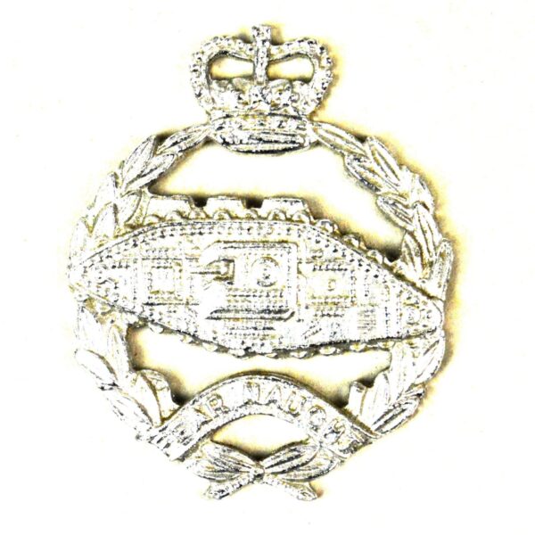 Royal Tank Regiment Cap Badge, Queen's Crown, Anodised/Staybrite