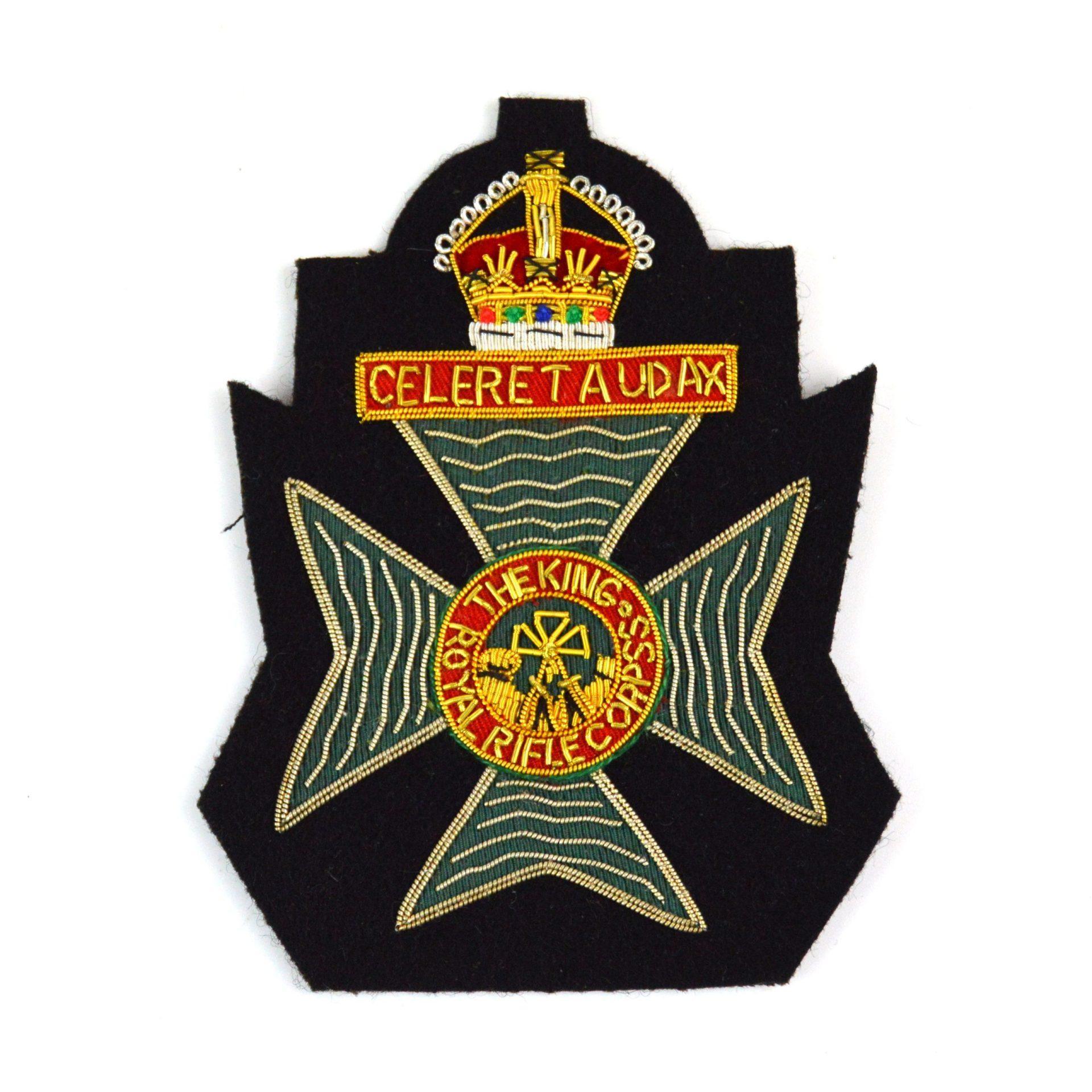 King's Royal Rifle Corps Embroidered Blazer Badge, King's Crown
