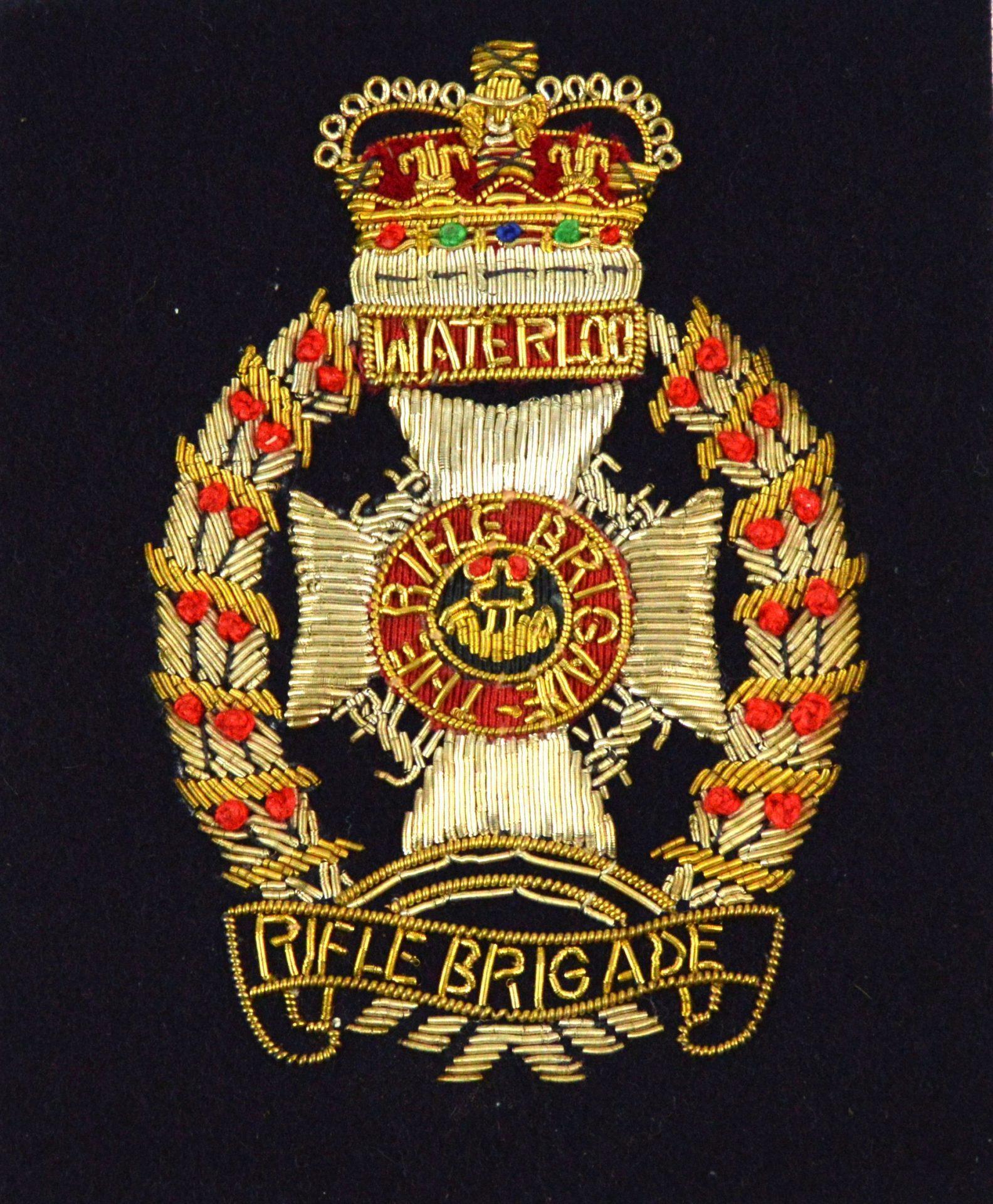 Rifle Brigade Embroidered Blazer Badge, Queen's Crown