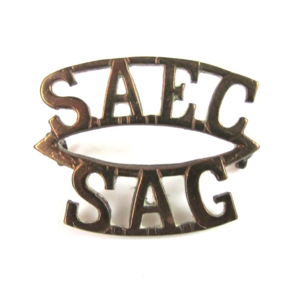 South African Engineer Corps (SAEC/SAG) Two-Line Brass Shoulder Title