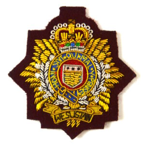 Royal Logistics Corps (RLC) Officer's Embroidered Beret Badge - Maroon Background