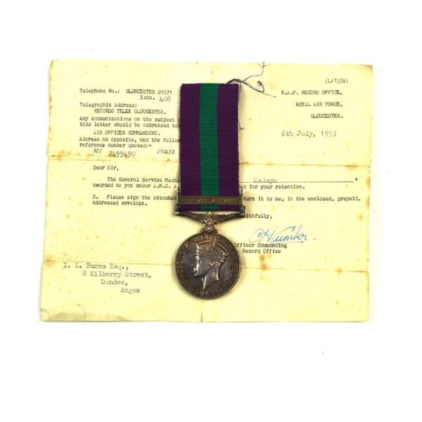 General Service Medal 1918-62 (GRVI) Malaya, Leading Aircraftsman I. L. Burns, Royal Air Force