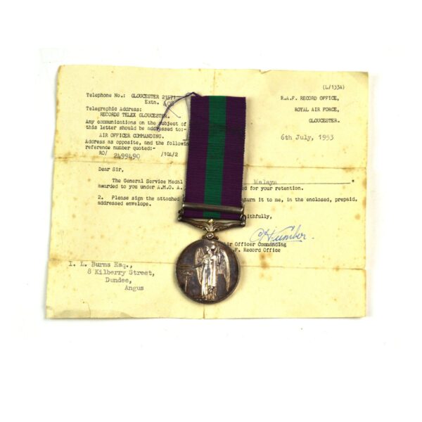 General Service Medal 1918-62 (GRVI) Malaya, Leading Aircraftsman I. L. Burns, Royal Air Force - Image 2
