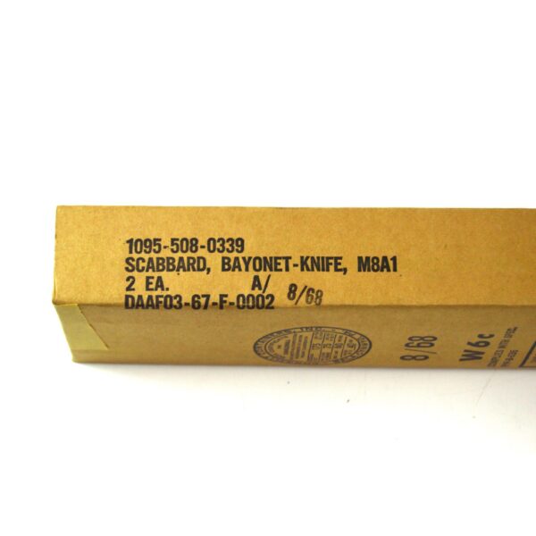 Two Vietnam War Era US M8A1 Bayonet Scabbards in Unissued Box, Dated August 1968 - Image 3