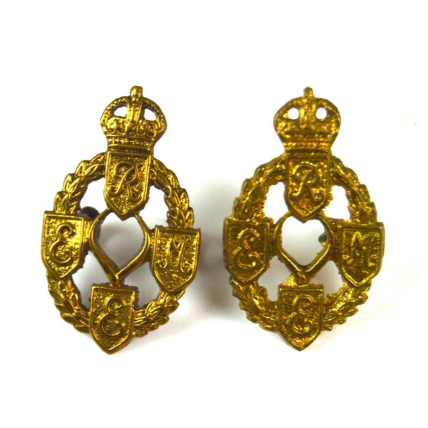 Royal Electrical & Mechanical Engineers (1st Pattern) Collar Badge, Pair, King's Crown