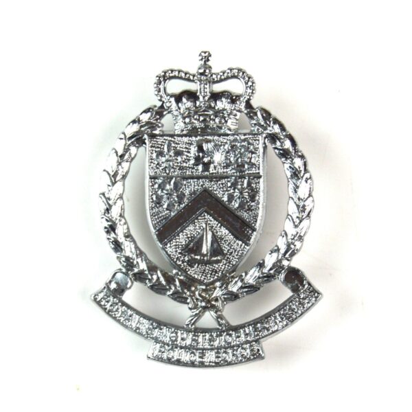 Royal St. Christopher Nevis Police Force Chrome Helmet Plate, Queen's Crown