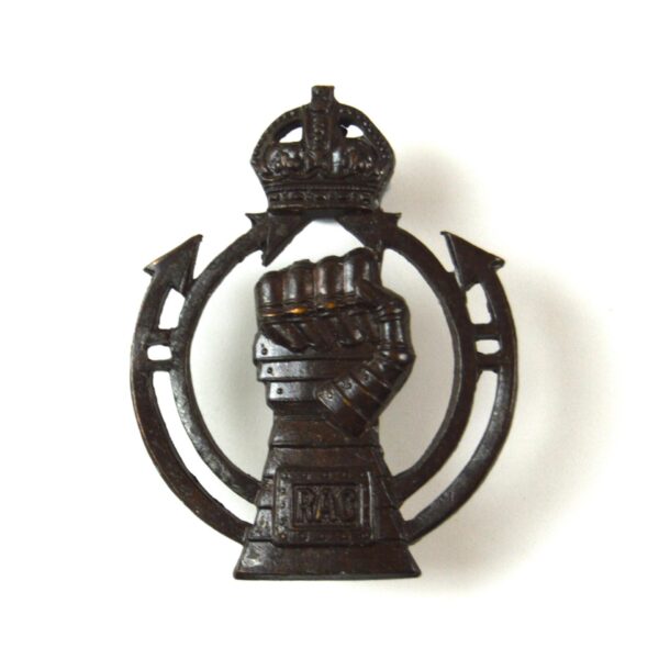Royal Armoured Corps (1941-1952 Pattern/Mailed Fist) Officer Service Dress Collar Badge, King's Crown, Original