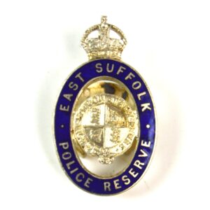 East Suffolk Police Reserve Silver Plate and Enamel Lapel Badge, King's Crown