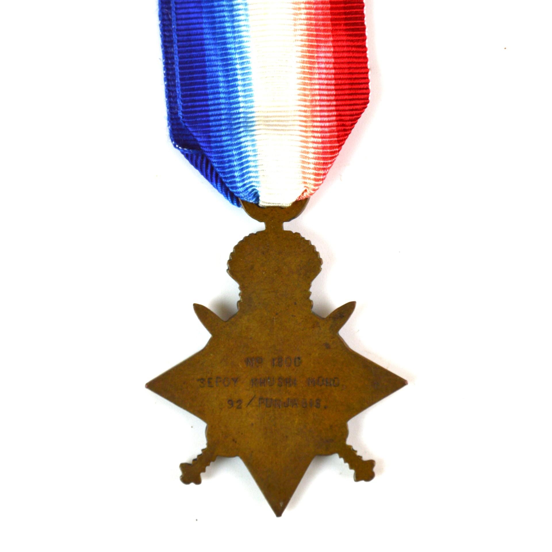 Indian 1914-15 Star Medal, Sepoy Khushi Mohd, 92nd Punjabis - Image 2
