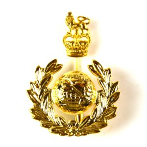 Royal Marines (1953-2022 Pattern) Gold-Coloured Officer's 2-Part Cap Badge, Queen's Crown on Pin