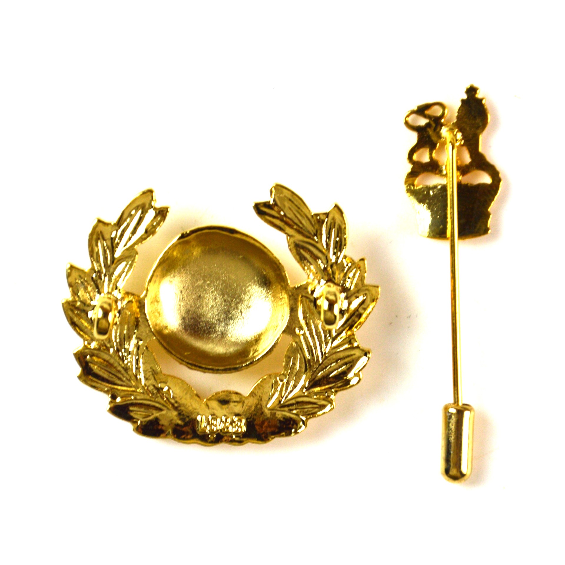 Royal Marines (1953-2022 Pattern) Gold-Coloured Officer's 2-Part Cap Badge, Queen's Crown on Pin - Image 2