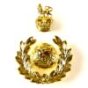 Royal Marines (1953-2022 Pattern) Gold-Coloured Officer's 2-Part Cap Badge, Queen's Crown