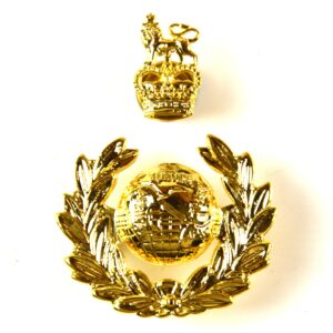 Royal Marines (1953-2022 Pattern) Gold-Coloured Officer's 2-Part Cap Badge, Queen's Crown