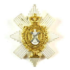 Royal Highlanders (Black Watch) Officer's Silver Plate and Gilt Glengarry Badge, Queen's Crown