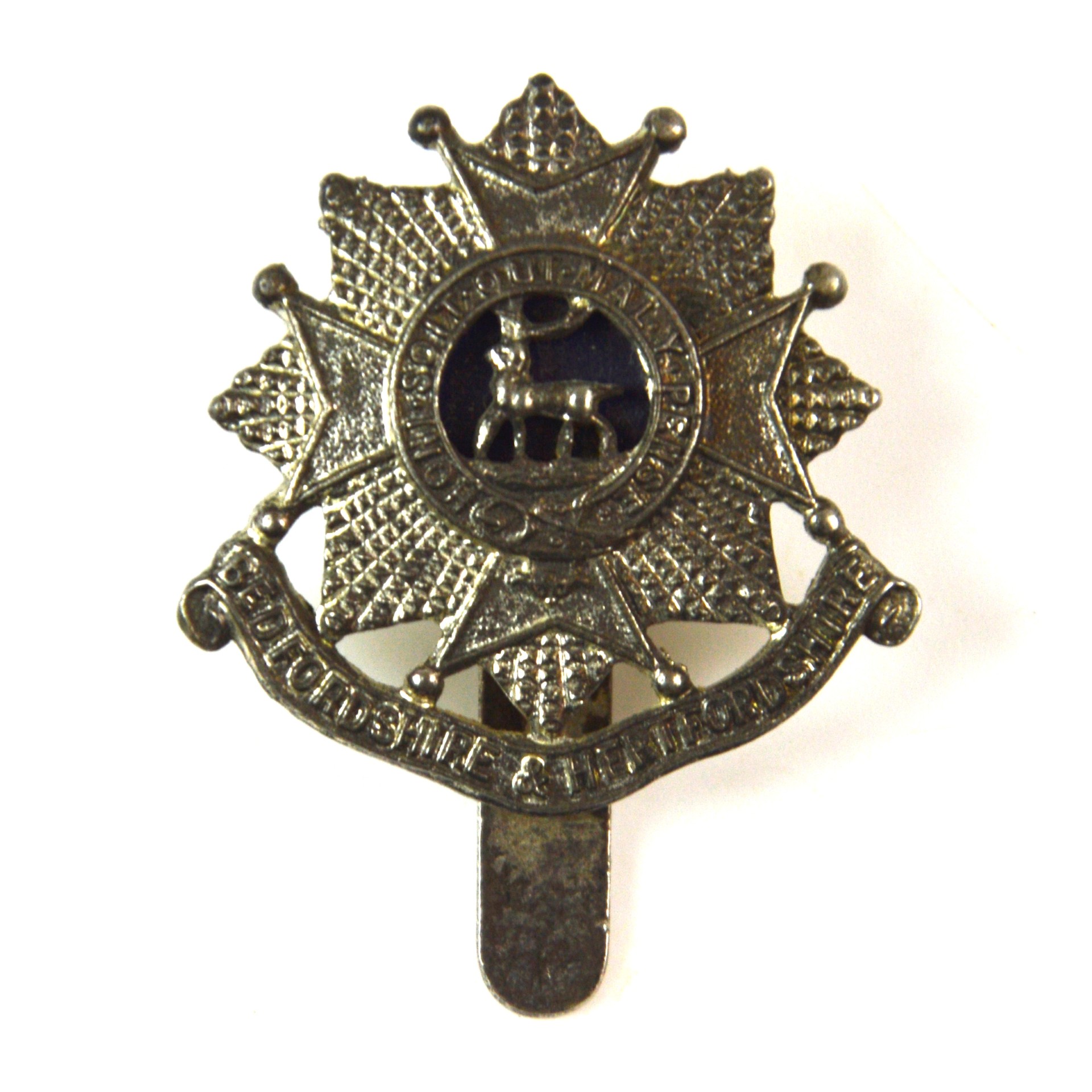 Bedfordshire and Hertfordshire Regiment (1947-1958 Pattern) Officer's Silverplate and Enamel Beret Cap Badge