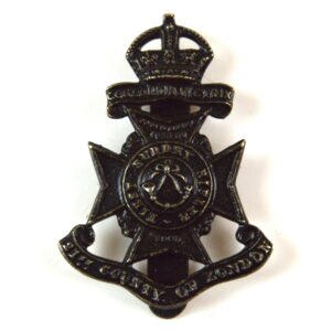 21st (First Surrey Rifles) Battalion, County of London Regiment Blackened Cap Badge, Original