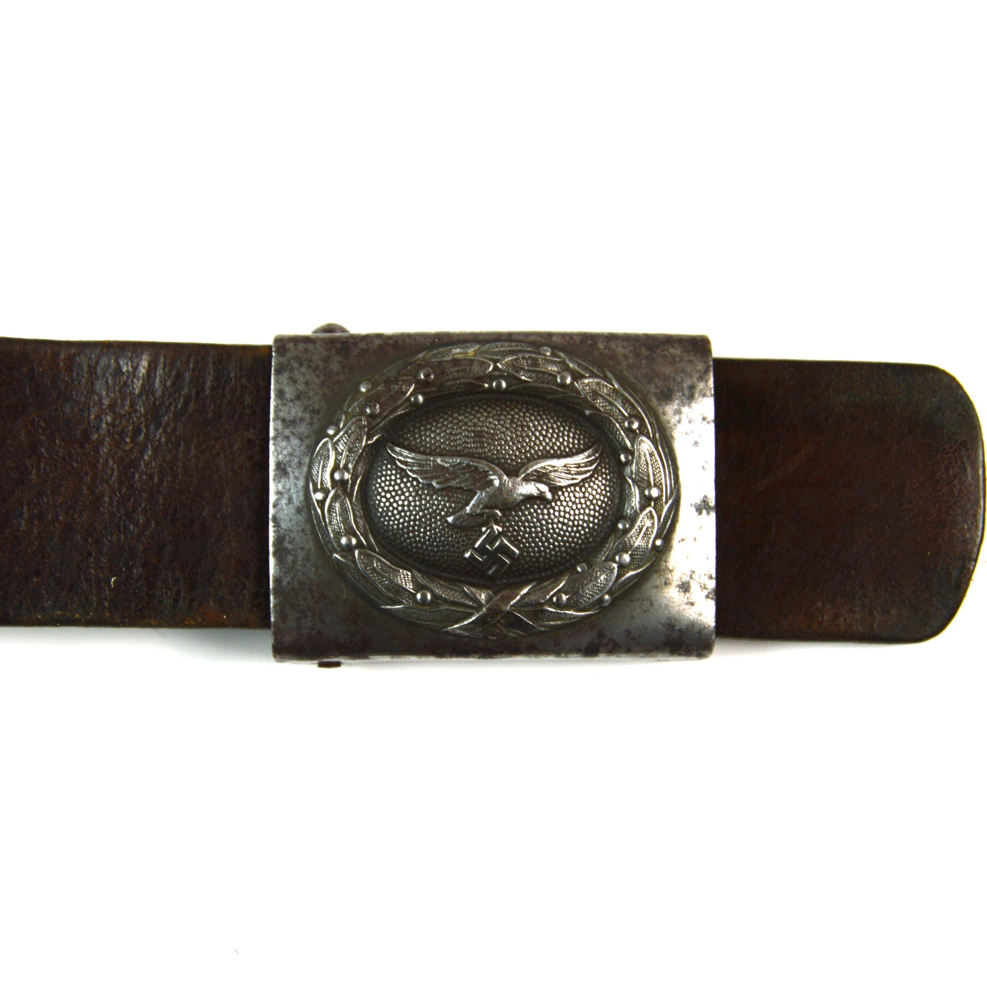 Original German Third Reich Luftwaffe EM/NCO Belt Buckle and Leather Belt, Dated 1938 - Image 3