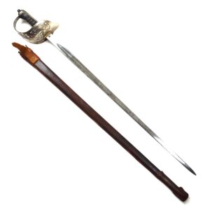 British Pattern 1897 Infantry Officer's Sword (GRV Cypher) in Sam Browne Leather Scabbard
