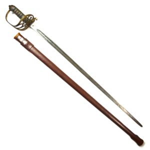 British 1892 Pattern Royal Army Medical Corps (RAMC) Infantry Officer's Sword (GRV Cypher) in Sam Browne Leather Scabbard