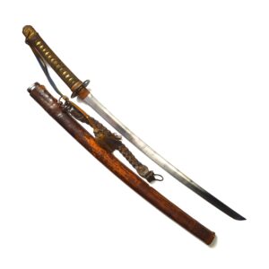 Japanese WWII Shin Guntō Type 98 Army Officer Sword in Combat Scabbard, with Signed Tsuba and Nakago Signed by the 23rd Generation Fujiwara Kanefusa in Noshu, Seki