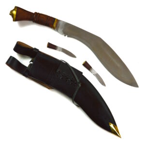 Wooden-Handled Kukri Knife with Scabbard and Skinning Knives
