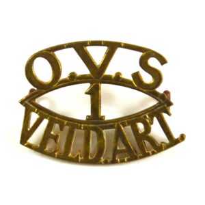 South African 1st (Bloemfontein) Battery, Orange Free State Field Artillery  (OVS / 1 / VELD. ART.) Brass Shoulder Title