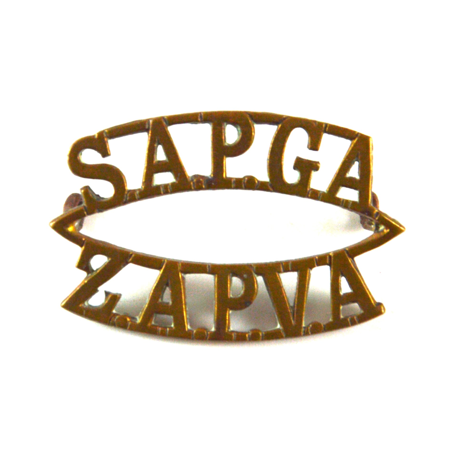 South African Permanent Garrison Artillery (SAPGA / ZAPVA) Brass Shoulder Title (Pre-1921 Pattern)