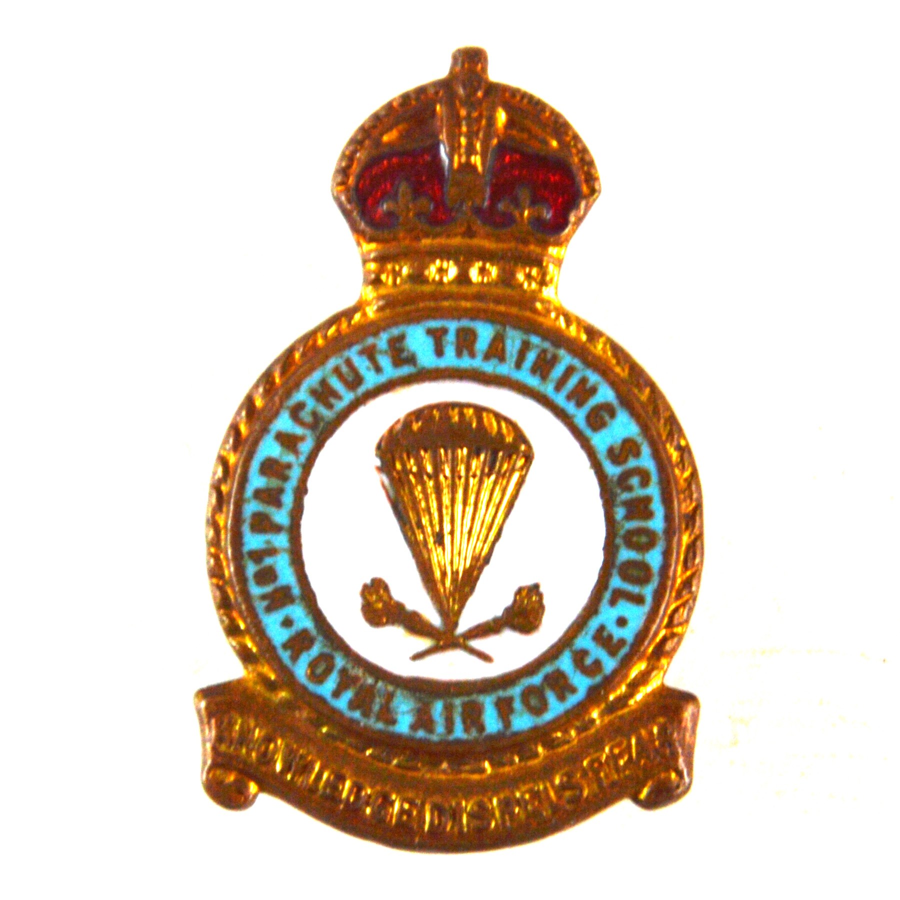 Royal Air Force (RAF) No. 1 Parachute Training School Gilt and Enamel Brooch Badge - WW2 Era