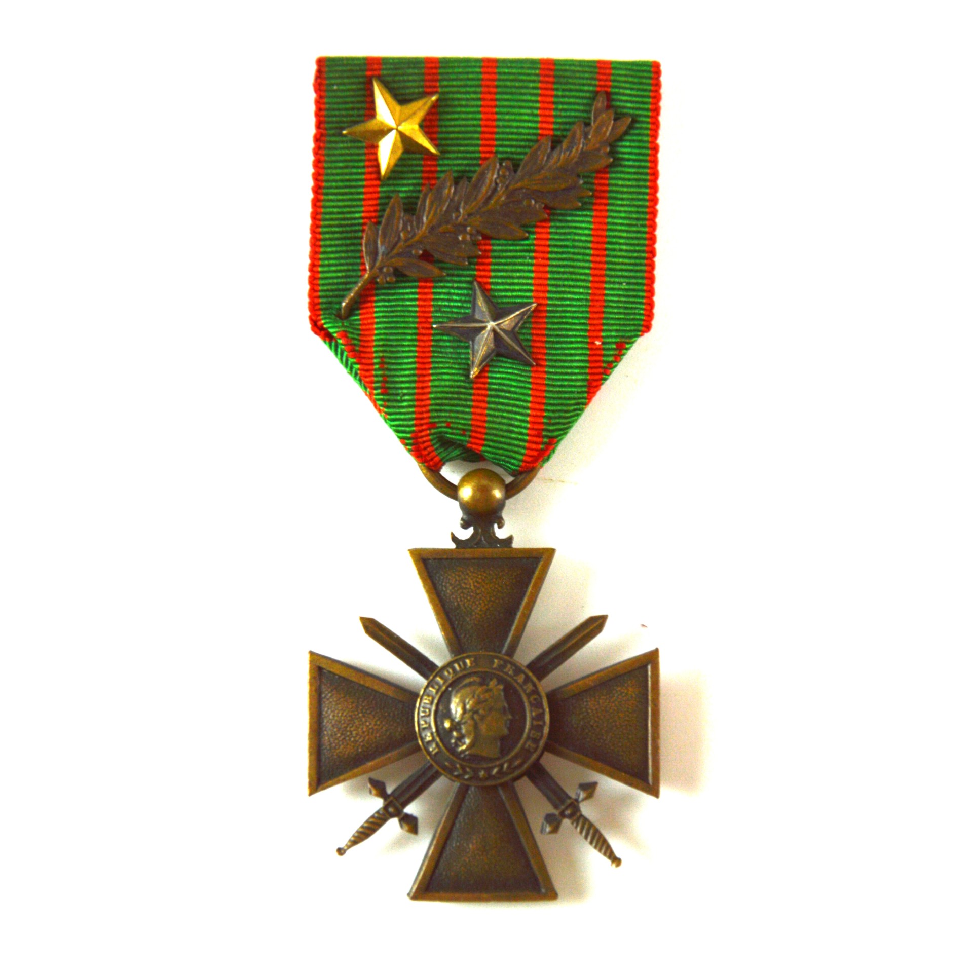 French Croix de Guerre 1914-1915 Medal with Silver Star, Gold Star and Bronze Palm