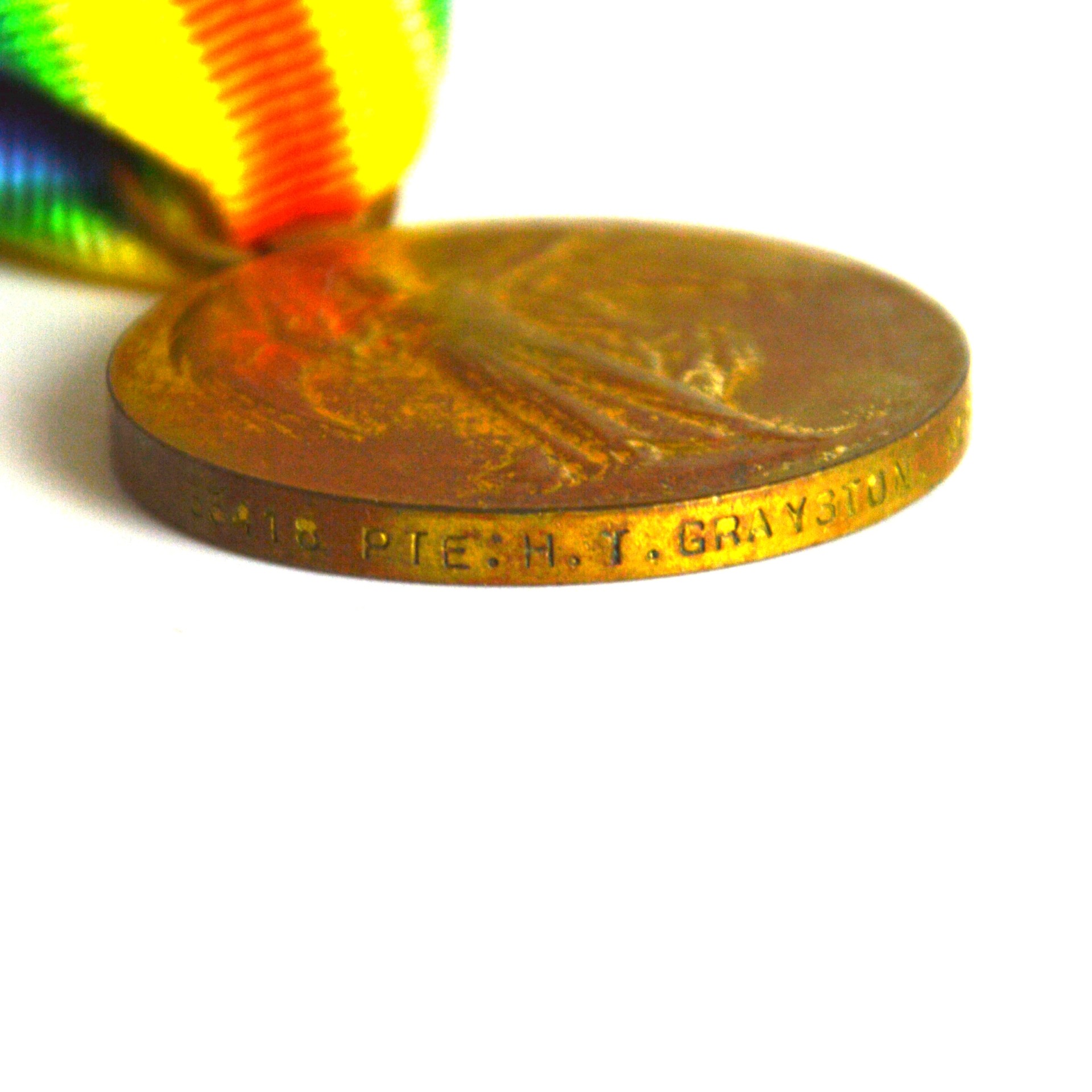 Victory Medal, Private Herbert Thomas Grayston, Northamptonshire Regiment (Silver War Badge Recipient for Mental Illness) - Image 3